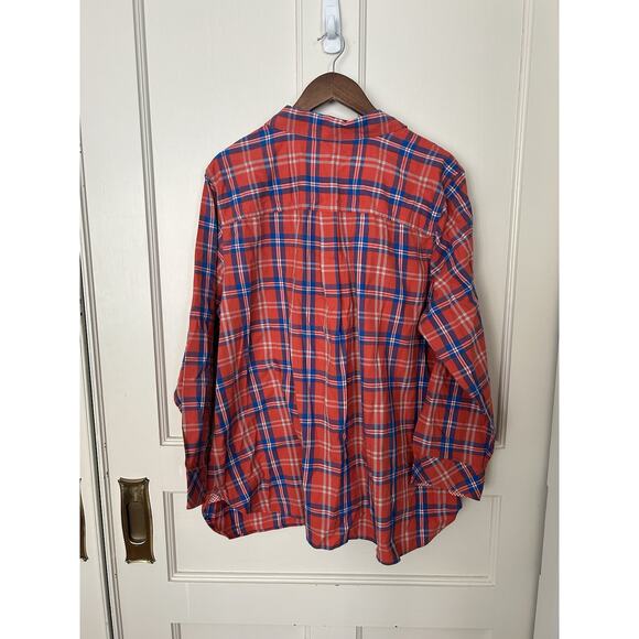 Talbots Plaid Button Collared Blouse Womens Size 3X Orange Blue Casual Comfort - Picture 2 of 7